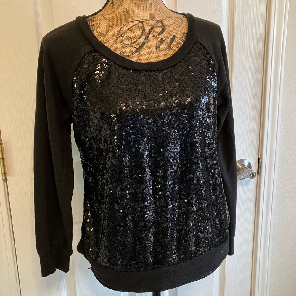 Vintage 90’s Bongo raglan sequined front long sleeved cotton polyester blouse L